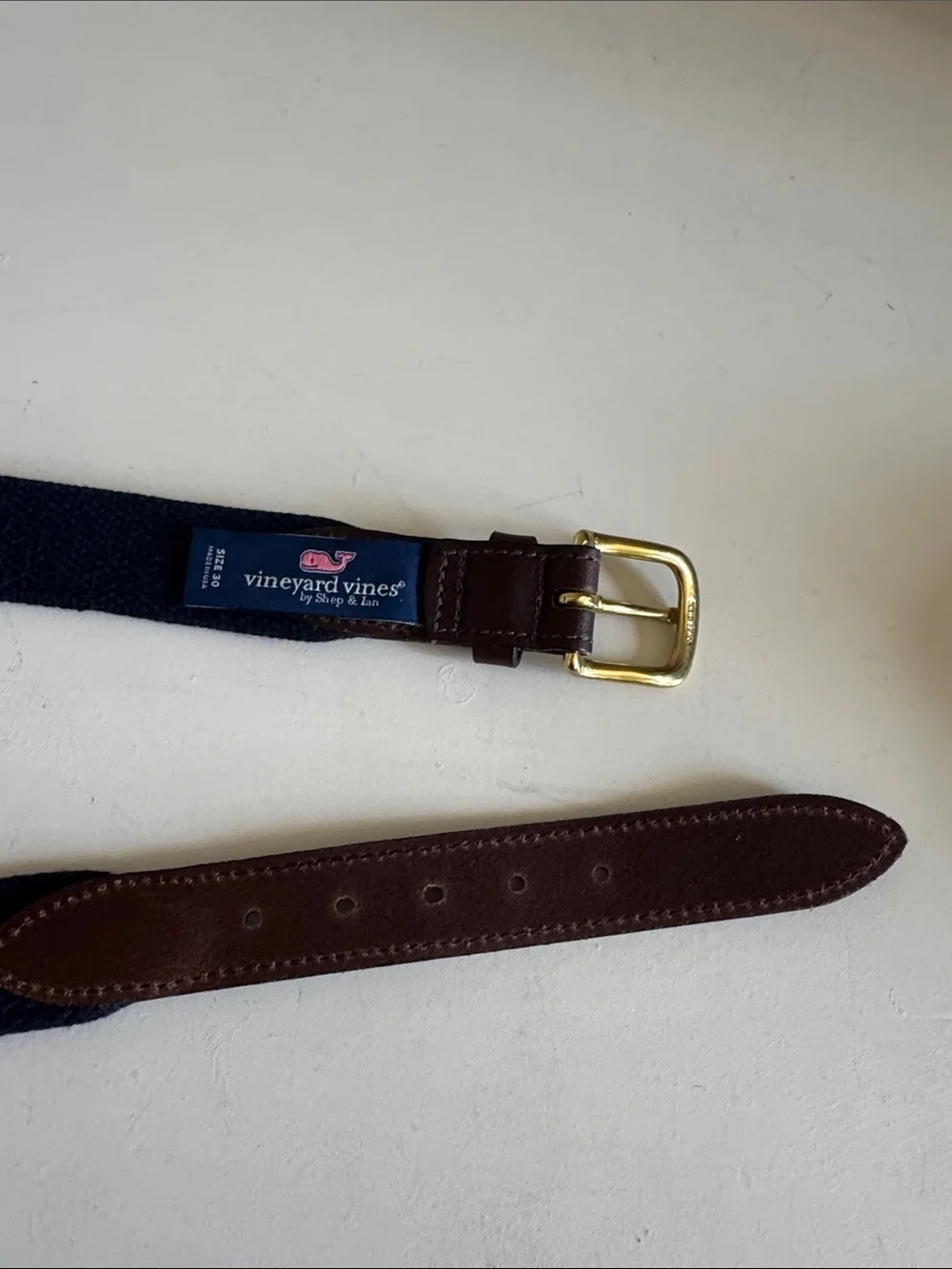 Vineyard Vines Pink Whale Embroidered Belt with Brown Trim
